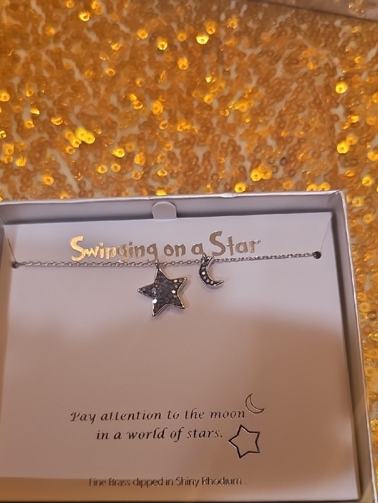Jewelry - Silver Star And Moon Necklace Fine Brass Dipped In Rhodium
